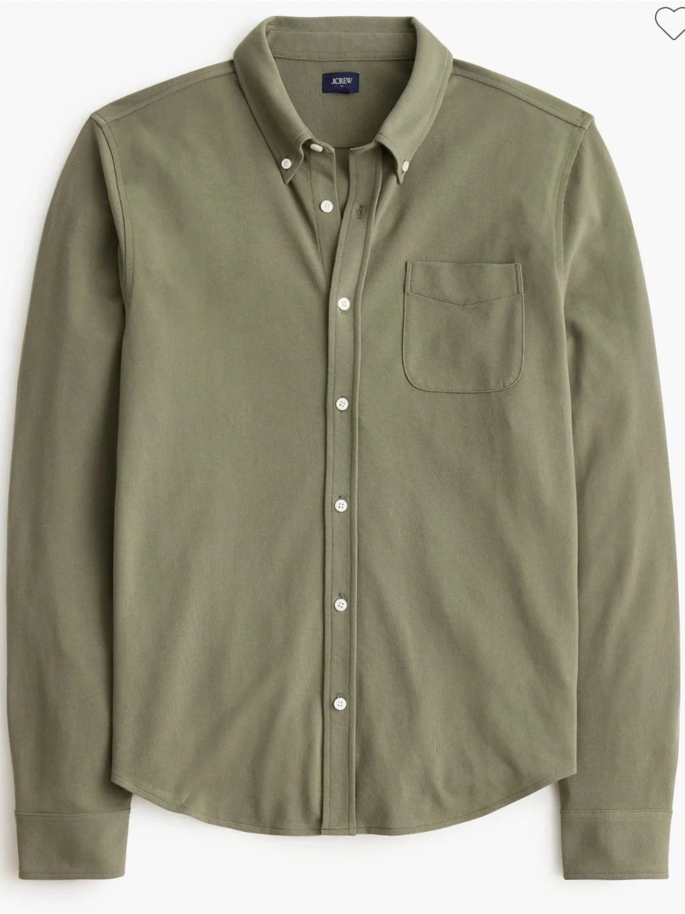 J. Crew Sycamore Green Flex Piqué Button Shirt Men’s Size Large